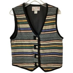 New Directions Striped Tapestry & Corduroy Button Front Vest Women's Size Medium